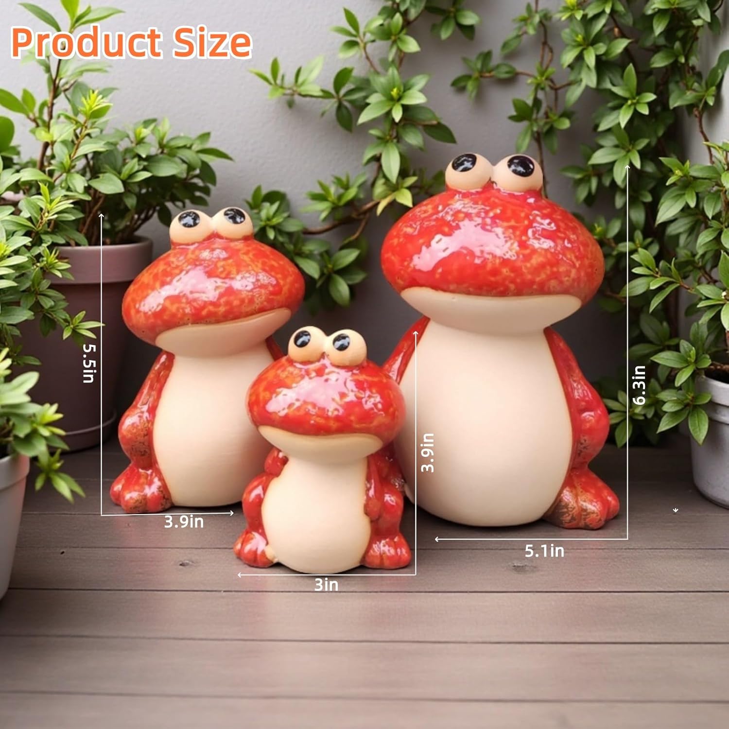 Frog Statues for Garden, Ceramic Frog Garden Decor for Outside, Cute Outdoor Yard Decorations Set of 3, Yard Decorations Gifts for Women, Mom, Grandma, Family and Friends(Red)