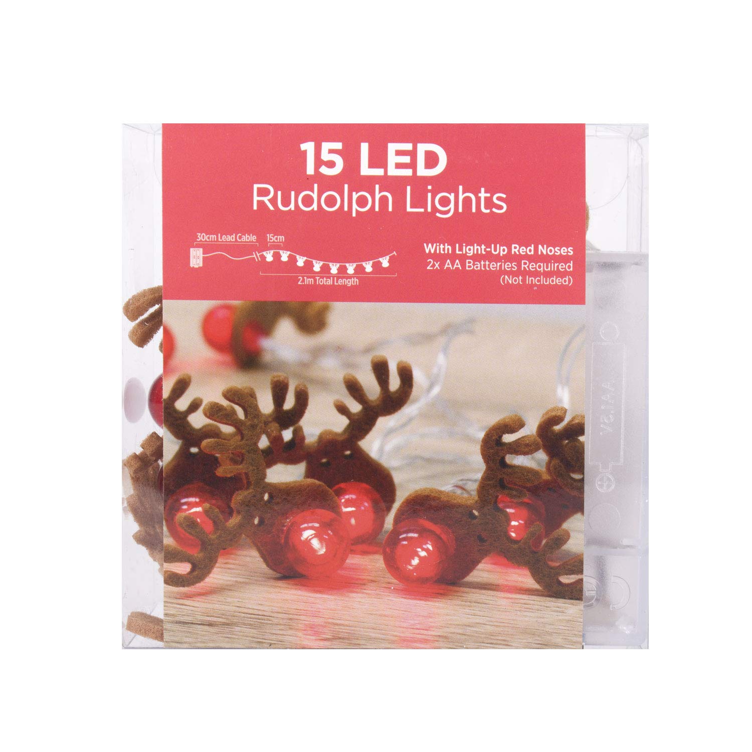 Uncle Bills 15 LED Rudolph The Reindeer Red Nose Battery Operated String Fairy Lights