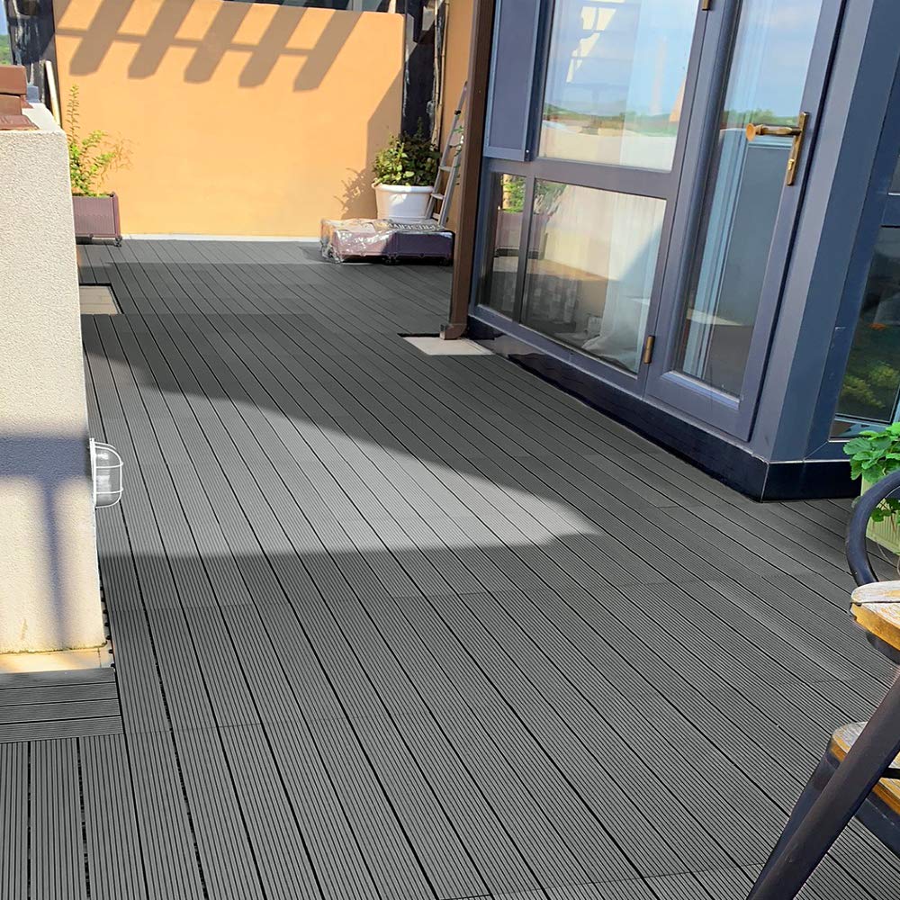 LZQ Dalles de terrasse clipsables en bois composite 30 x 60 cm 1 m² au total Anthracite Aspect bois Dalles étanches pour jardin, balcon et terrasse