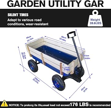 All-Terrain Foldable Wagon | Removable Wooden Side Panels & Steel Bed | Air Tires | Versatile Hauler for Picnics, Garden Activities, Christmas, Various Holidays, Gatherings & Meals | Blue