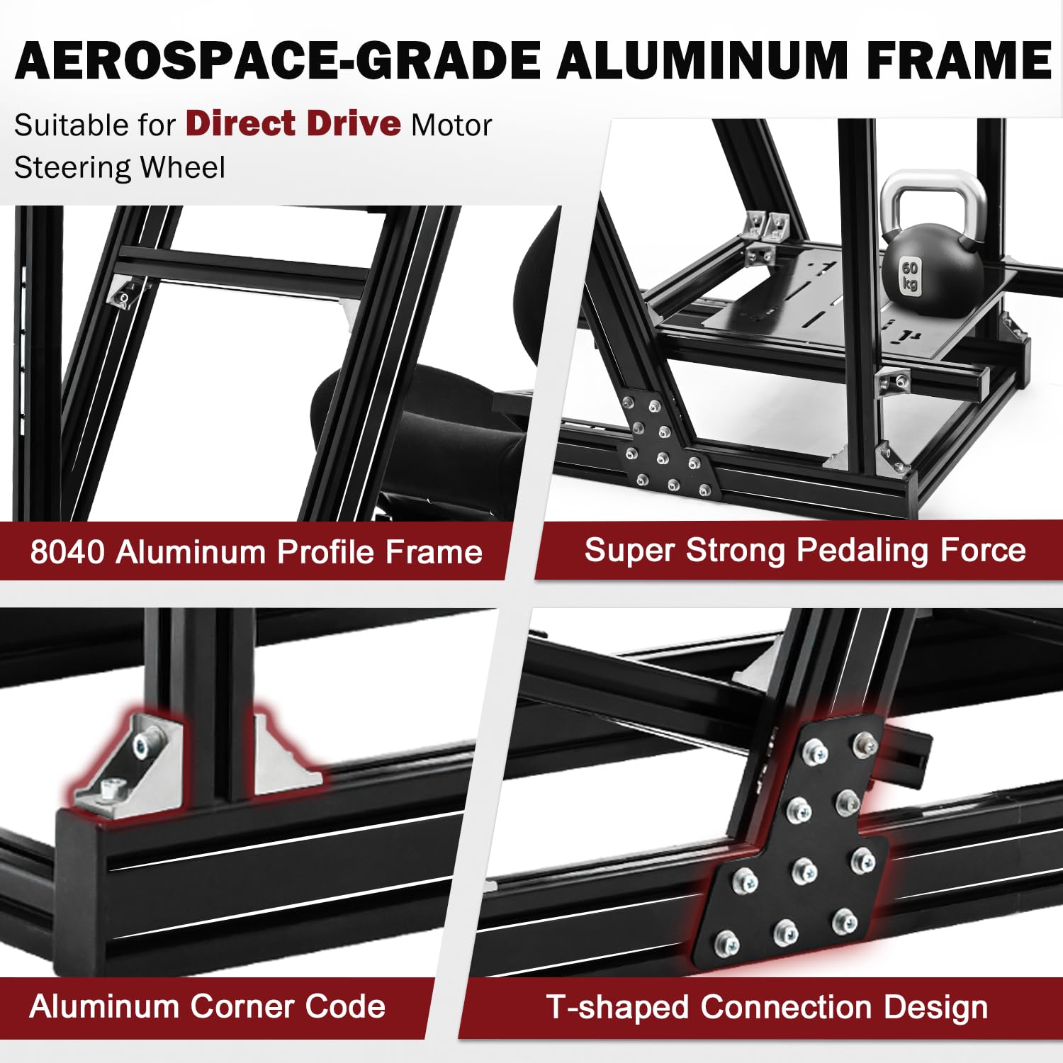 Supllueer 8040 Aluminum Racing Simulator Cockpit with 3 Monitor Stand and Black Seat,Universal and adjustable Cockpit, Compatible with Logitech/Thrustmaster/Fanatec/Moza Direct Drive Motors Wheels