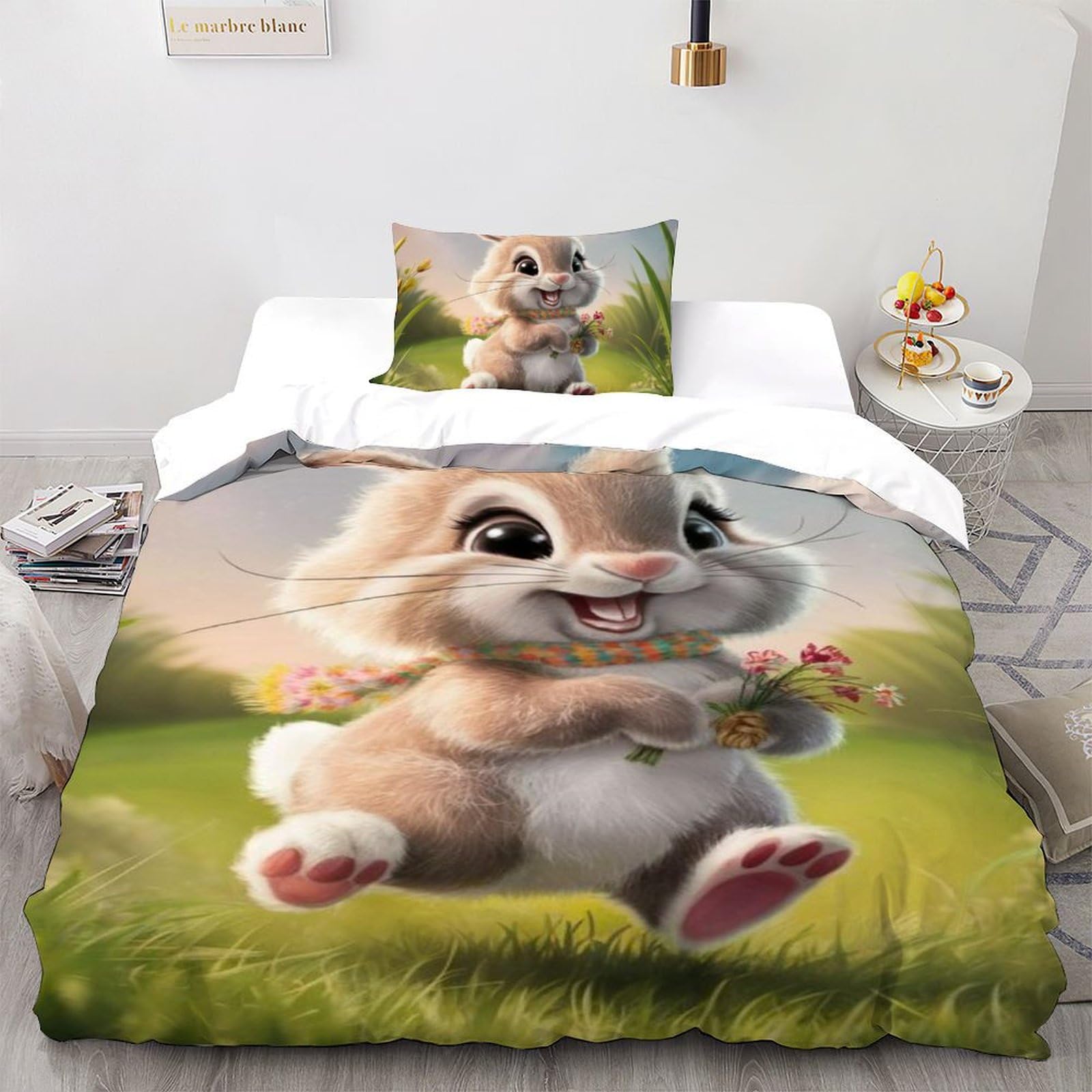 Housse de couette lapin sauvage 135x200 microfibre avec taie d'oreiller