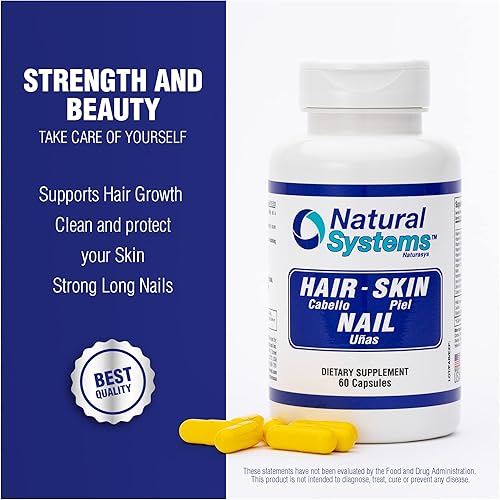Miniatura 8 de Natural Systems - Suplemento vitamínico para el cabello, la piel y las uñas, 60 cápsulas, vitaminas para el crecimiento del cabello para mujeres y