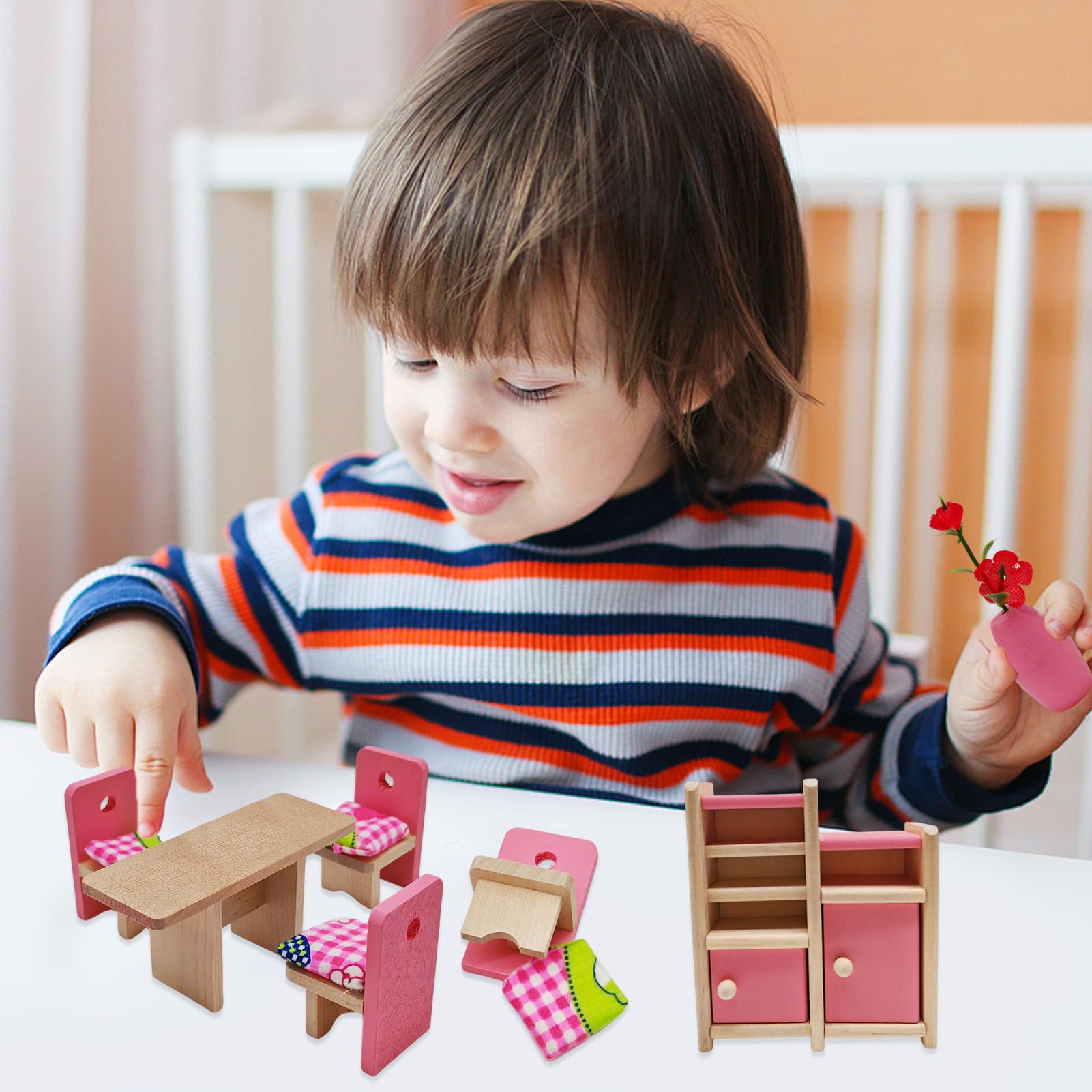 Wooden Doll House Furniture Doll House Building Blocks Mini Dollhouse for Kids Childs Gifts Family Doll House (Restaurant) - Image 3