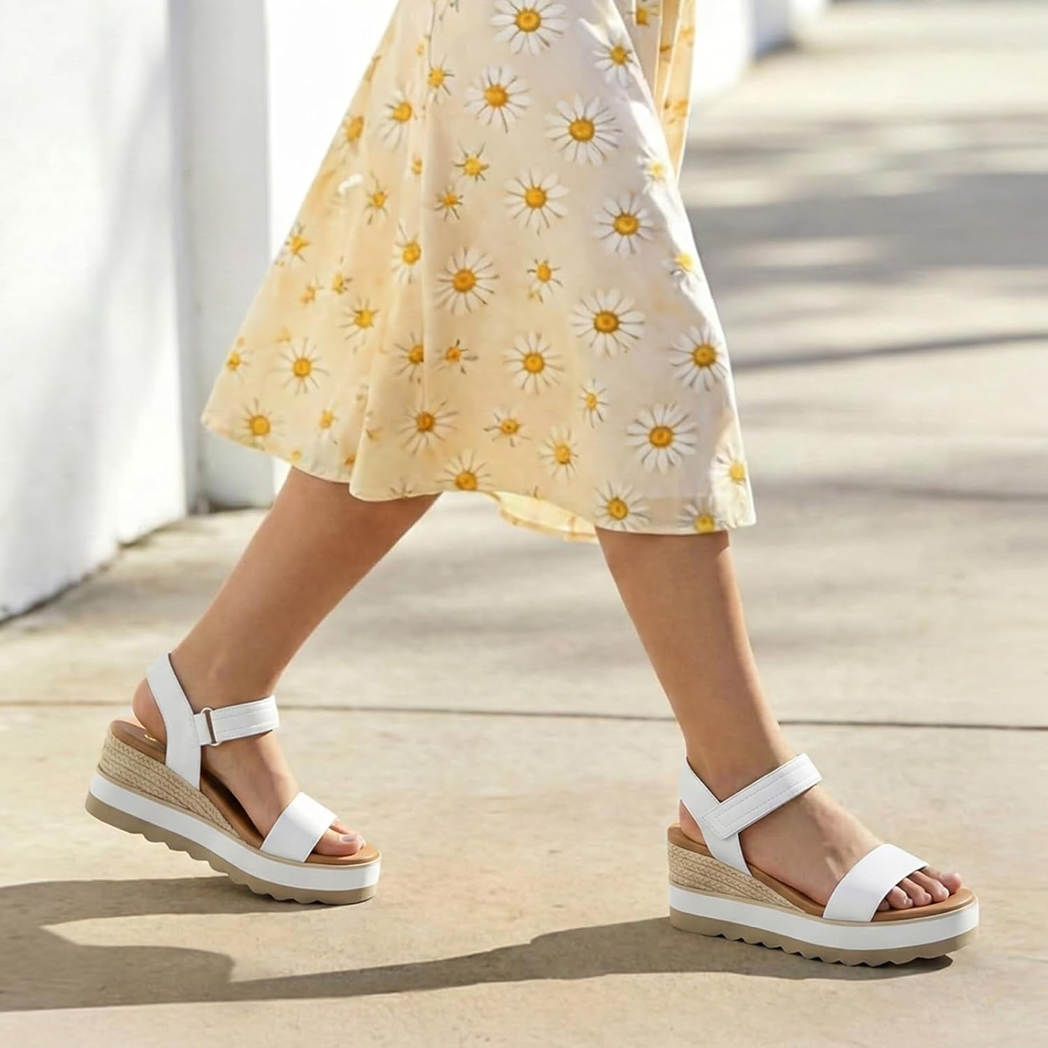 Athlefit Espadrille Wedge Sandals for Women, Open Toe Ankle Strap Low Wedge Heel Platform Sandals for Summer - Image 3