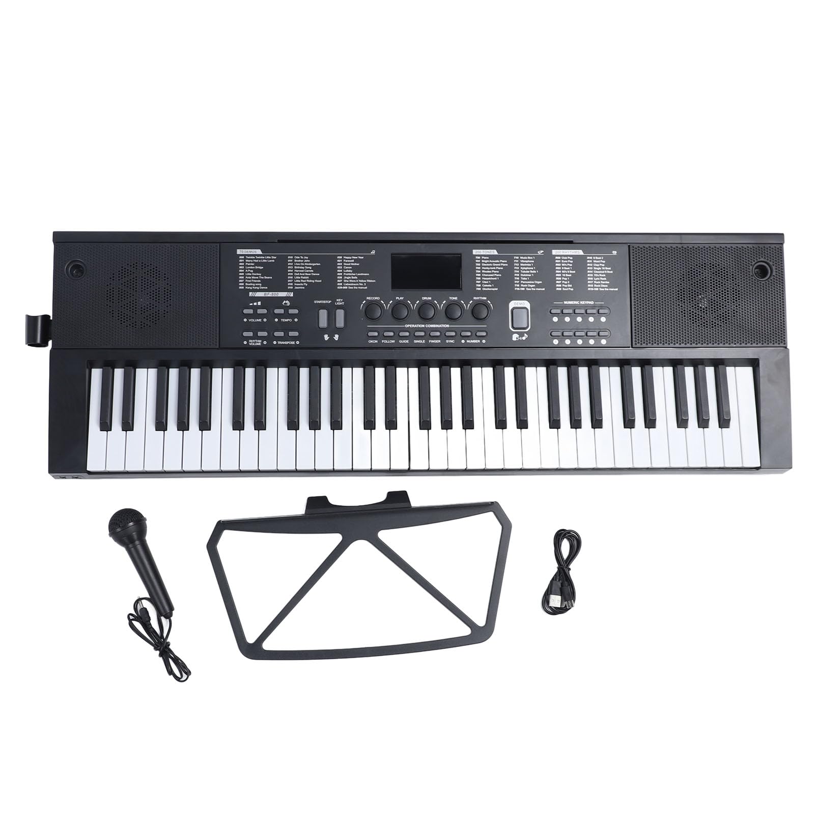 SEAFRONT Ideal para Principiantes Teclado Electrónico de 61 Teclas Altavoces Duales Pantalla LED Atril Alimentado por USB con Teclas Iluminadas Órgano Electrónico