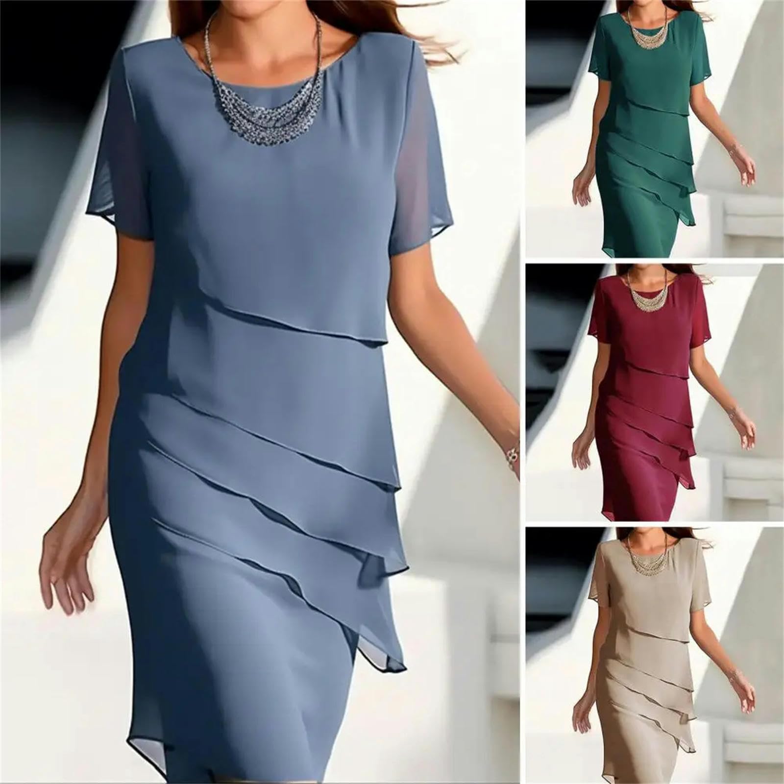 Vestito Vestito con Abito Midi A Strato per Donne Abiti da Sera Pieghettati per Feste per Vacanza