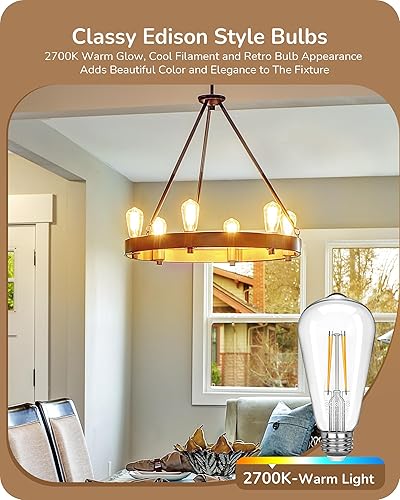 Miniatura 4 de EDISHINE Paquete de 6 bombillas LED Edison vintage, ST64 regulables, luz blanca cálida de 700 lúmenes, 2700 K, ángulo de haz de 240 y base E26,
