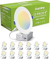 DAMINY 12-Pack 6 Inch 5CCT Canless LED Recessed Lights, 10W 1100LM Dimmable Ultra-Thin Wafer Ceiling Lights w/ Junction Box