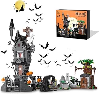 Halloween Mini Bricks Haunted Graveyard House Building Set - 1092 PCS Halloween Spooky Construction Toy Kit for Kids & Adults