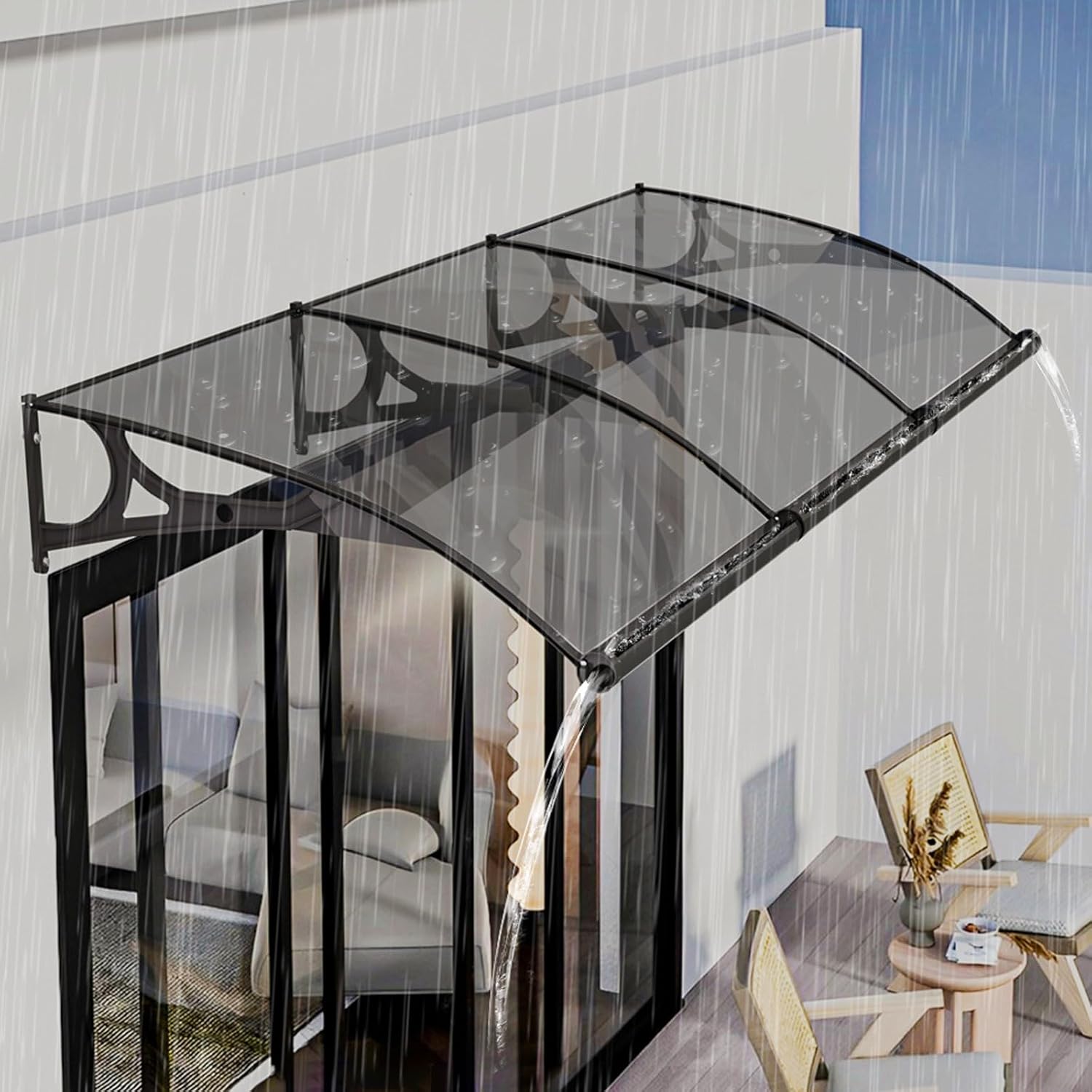 Window Door Awning, Window Awnings Exterior with Aluminum Bracket, Outdoor Patio Front Door Canopy with Separate Drainage Sink, for Sun Shutter, Rain and Snow Protection