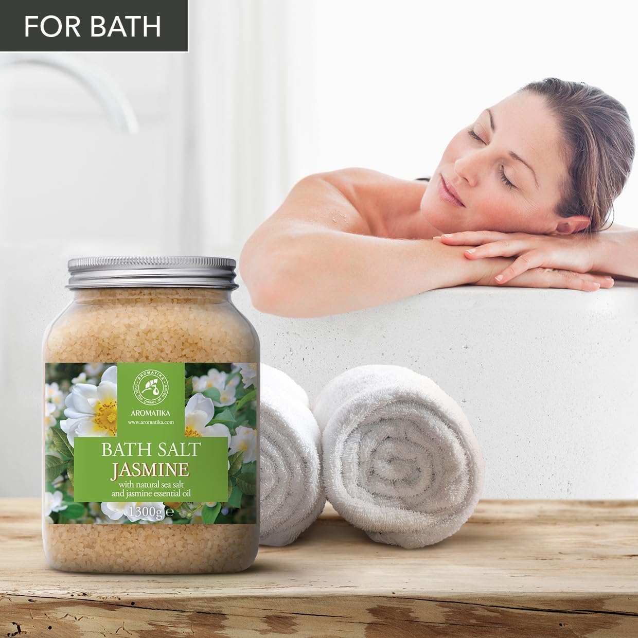 Bath Sea Salt Jasmine 46 Oz (1300g) - Bath Salts with Jasmine Essential Oil for Bath Soak - Relaxing Bath - Beauty - Body Care - Relaxation - Good Sleep - Aromatherapy Bath Salts - Flower Bath Salt - Image 3