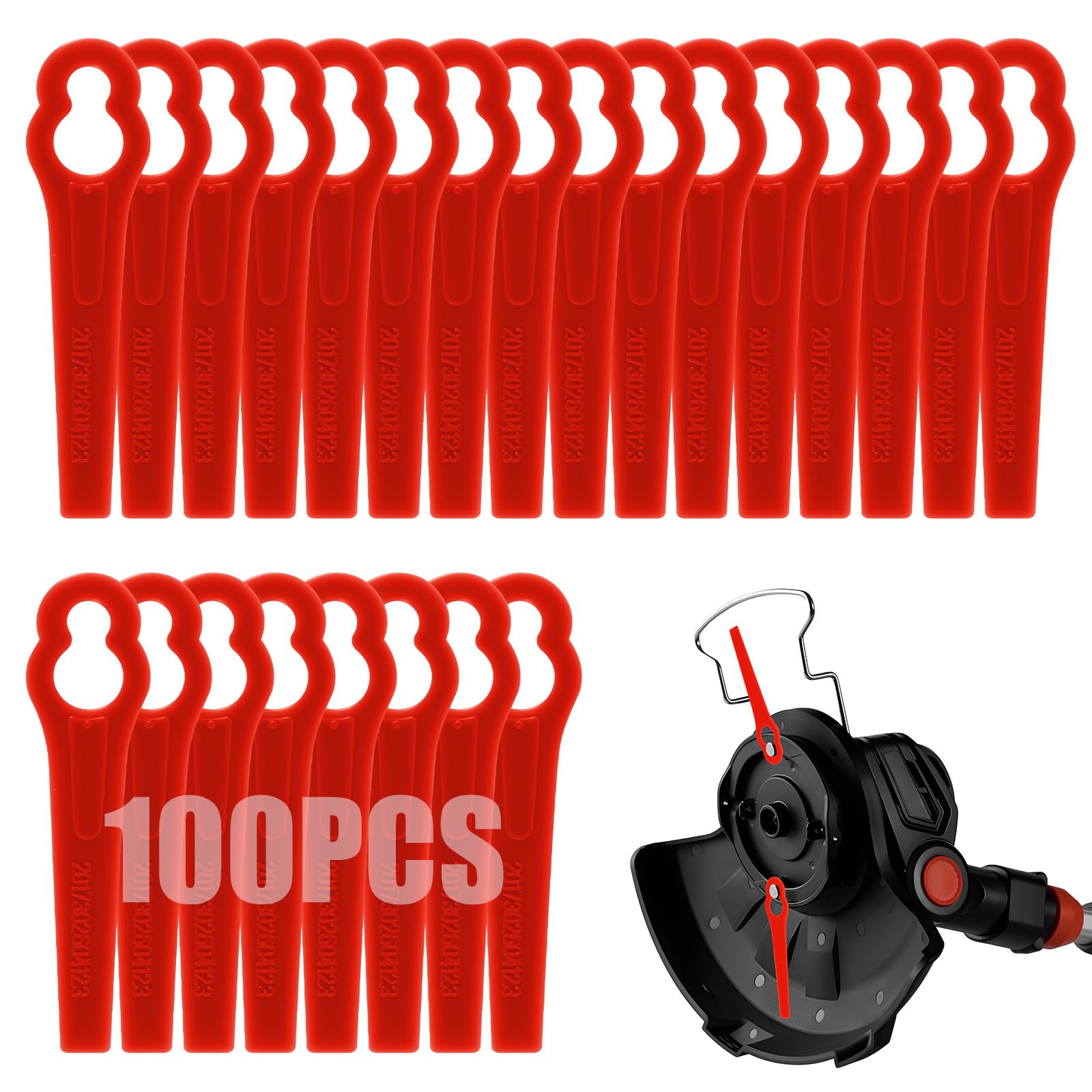 Viitech 100 Pcs Plastic Grass Trimmer Blades, 83 mm Cordless Strimmer Blades Replacement Strimmer Blades, Lawn Mower Cutting Blades for Einhell GC-CT 18/24 Li (Red)