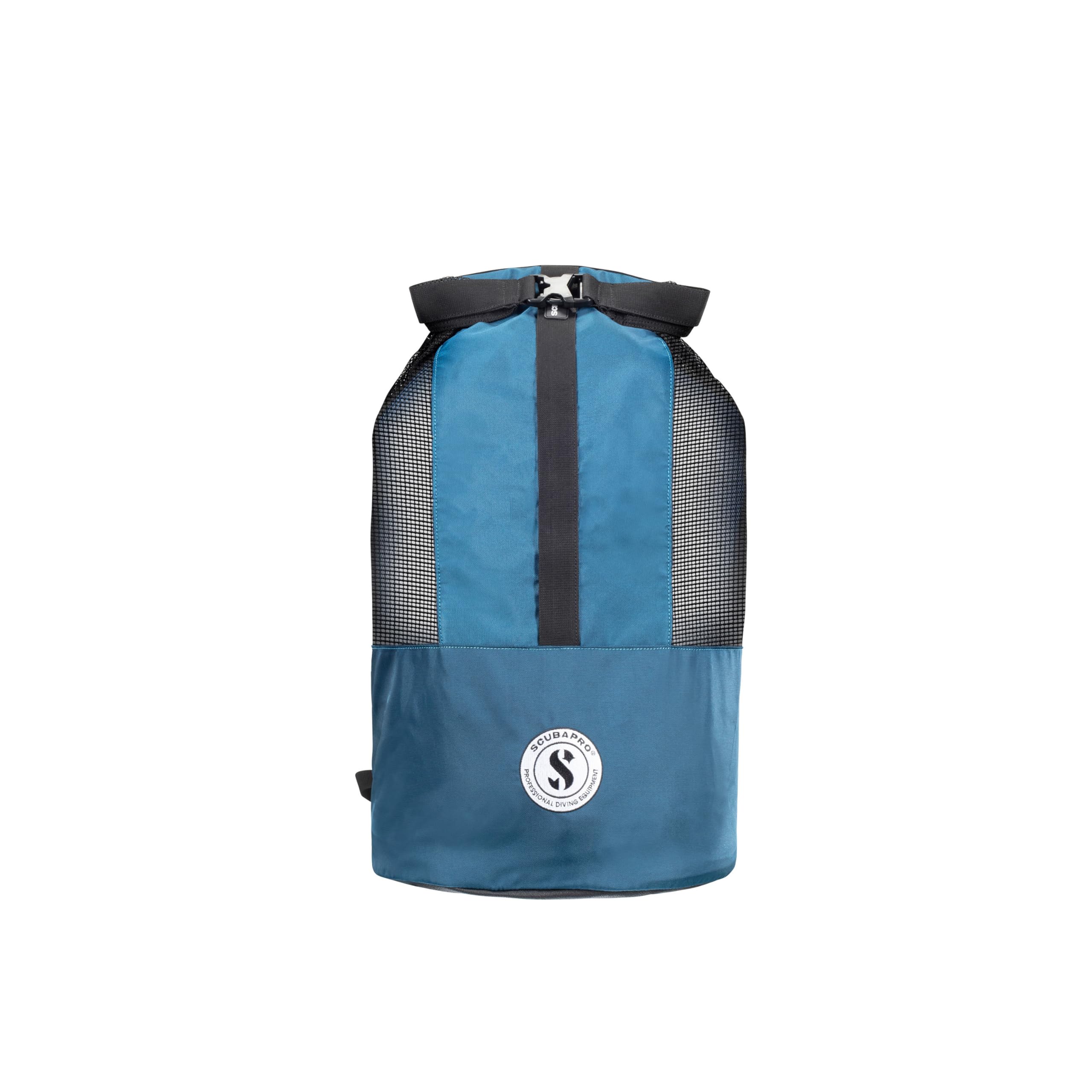 SCUBAPRO Sport 65 Netz-Tauchtasche mit Roll-Top-Verschluss und seitlichem Reißverschluss für Schnorchel- und Tauchausrüstung, Denim-Blauer Stoff