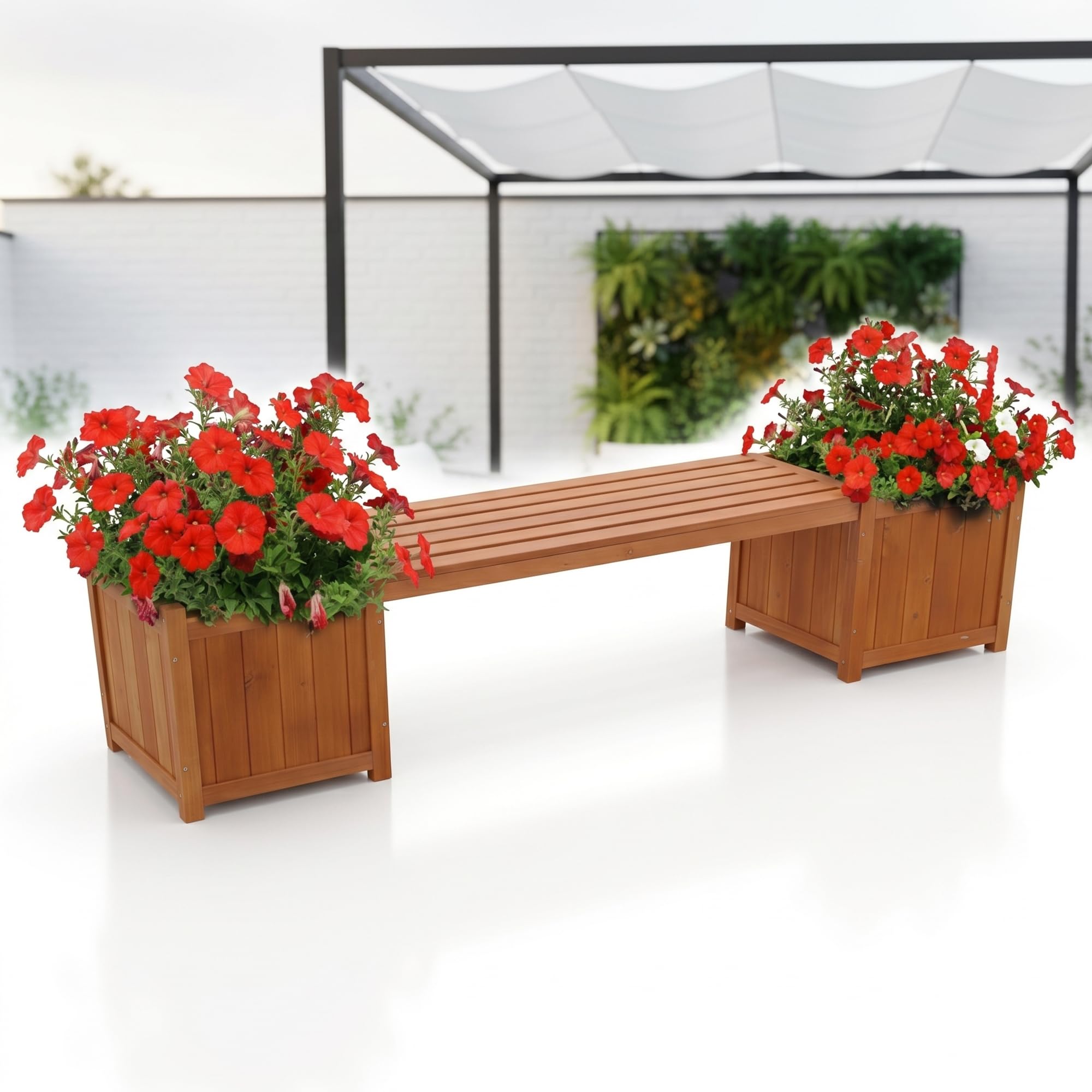 Mucola Gartenbank mit Pflanzkasten 2-Sitzer 180x40x40 cm Holz imprägniert | Sitzbank mit 2 integrierten Blumenkästen, Terrasse, Balkon, Outdoor, warme Maserung, schnelle Montage ohne Spezialwerkzeug