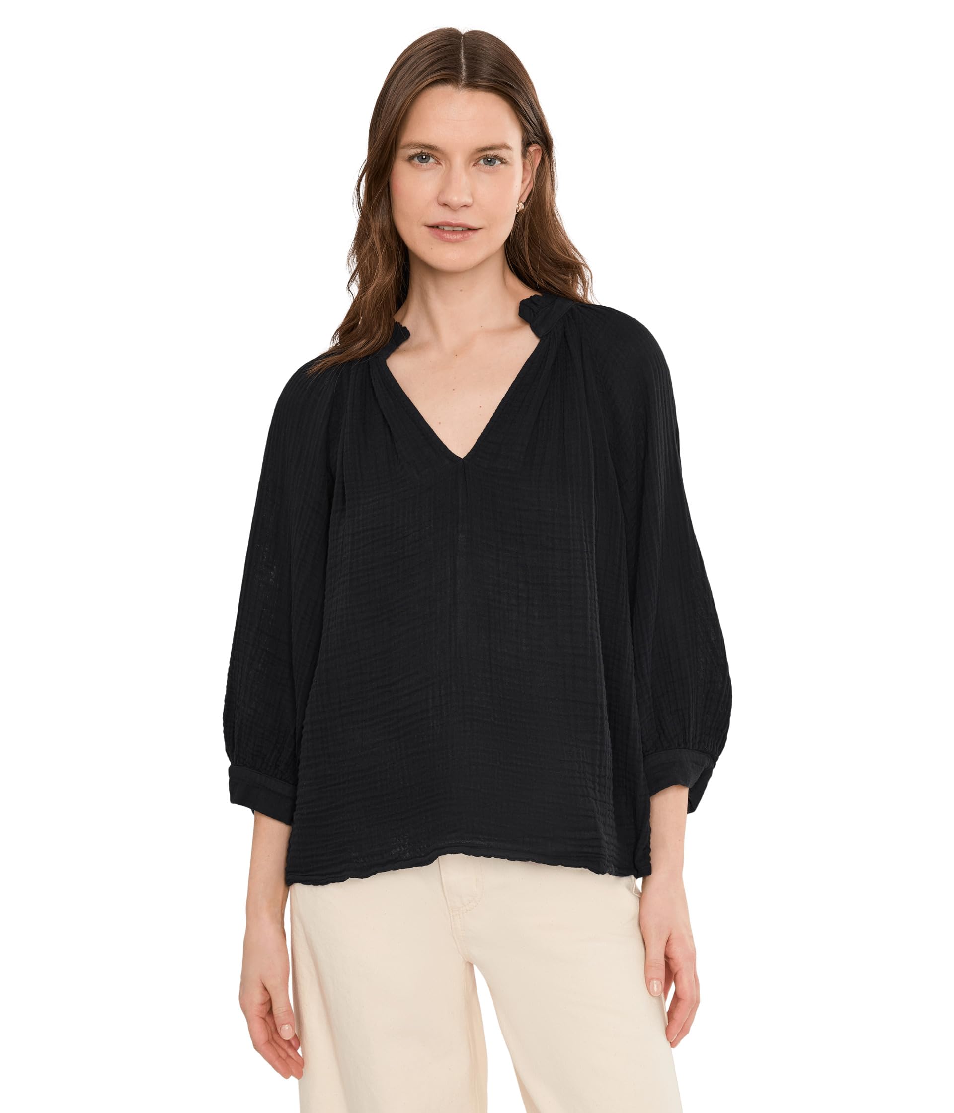 Michael Stars Women's Kali 3/4 Sleeve Ruffle Neck