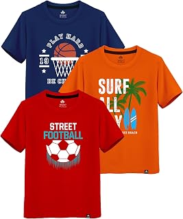 RAAX Boys Regular Fit 100% Cotton Graphic Printed Half Sleeve Tees (Pack of 3) | T-Shirts for Boys from Age 2-16 Years Price In India