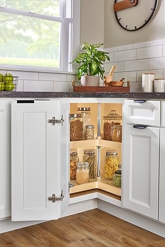 Miniatura 2 de Lazy Daisy - Estante de madera con forma de riñón con 2 estantes para armarios de base de esquina