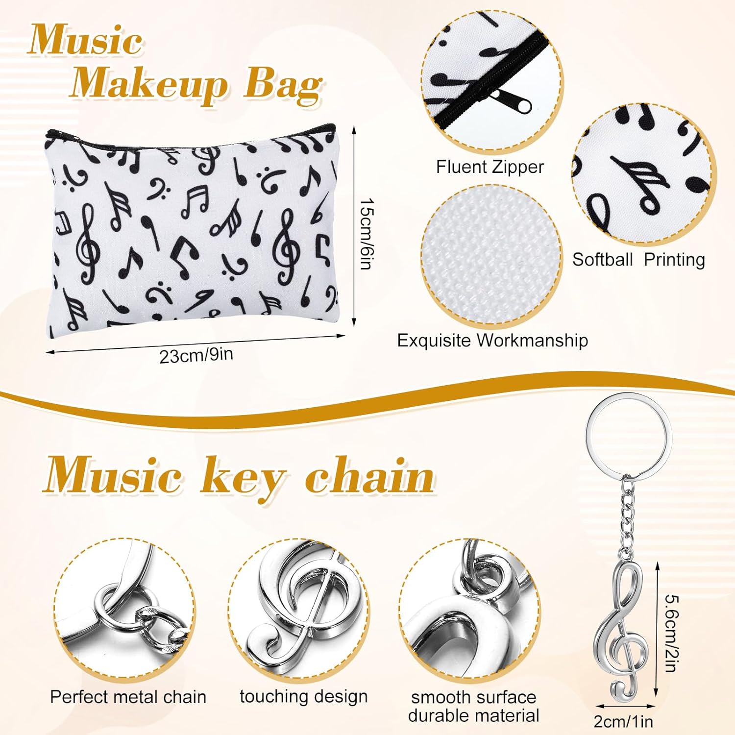 Sliner 4 Pcs Music Lover Gifts for Women Men Valentine's Day Music Teacher Gifts Musical Note Wine Tumbler Socks Makeup Bags Keychains for Choir Marching Band Musicians Singers Gift Accessories(White) - Image 3