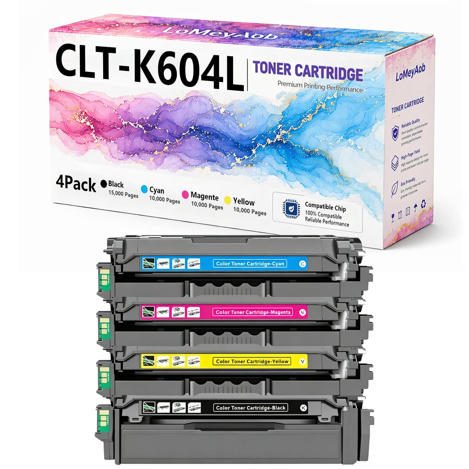 Cartuccia di toner CLT-K604L, sostituzione ad alta resa per la stampante Samsung LaserJet C4012ND C4062FX, colori ricchi, stampe ad alta velocità, imaging accurata, rendimenti elevati ,4Pack