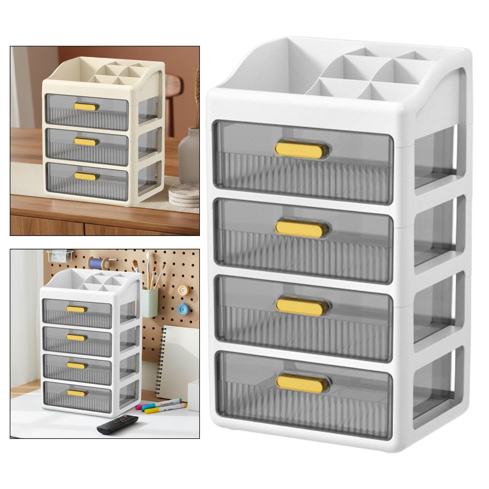 Organizzatore da scrivania con cassetti, porta cosmetici, organizer per il trucco per casa e ufficio, Bianco a 4 Livelli