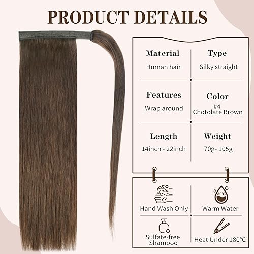 Miniatura 2 de Extensiones de cabello humano con clip, de 14 pulgadas, 2.48 onzas, #4 marrón chocolate, 100% Remy, extensiones de cabello humano lacio con clip,