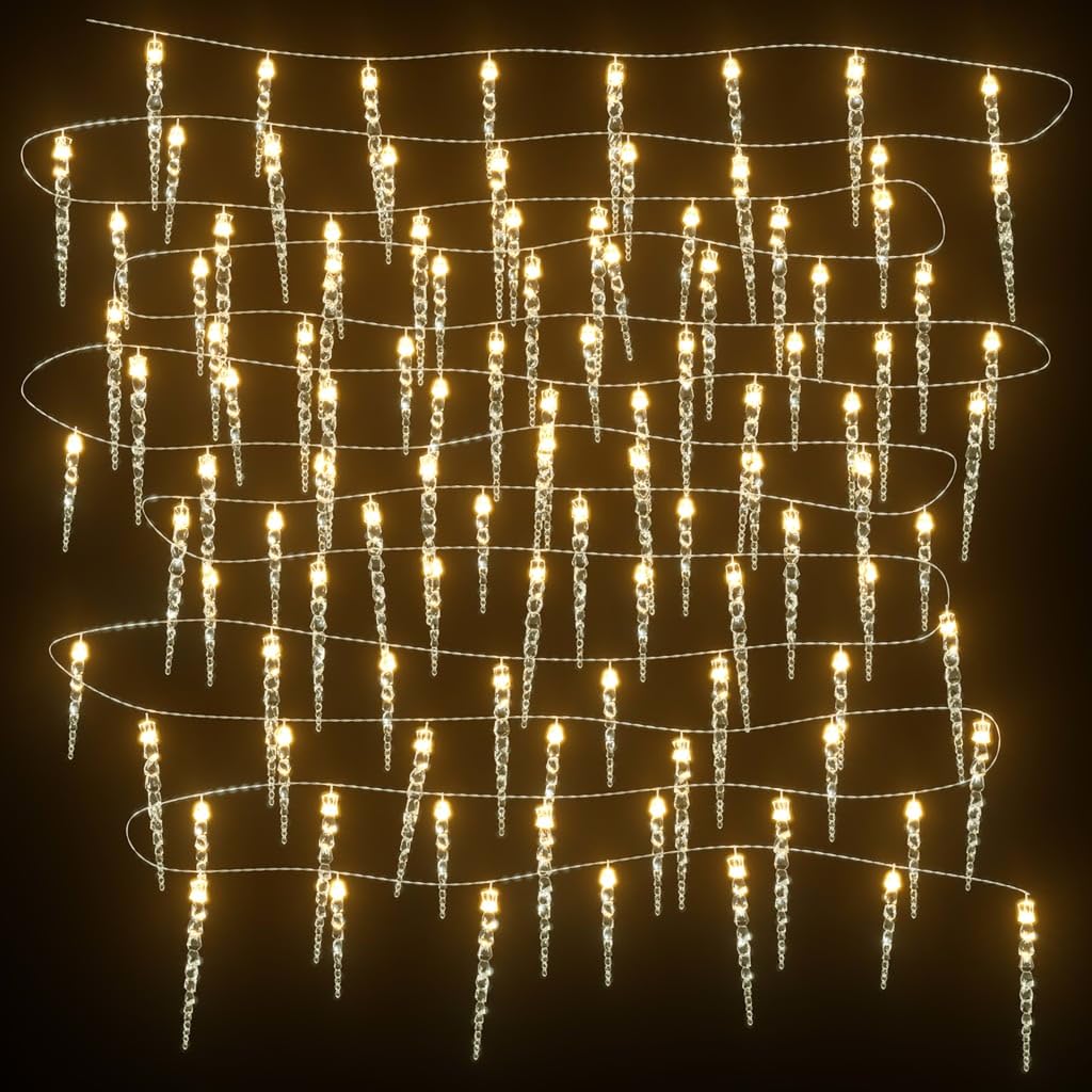 HaoChrymec Catena luminosa a stalattiti con 100 LED, bianco caldo, 10 m