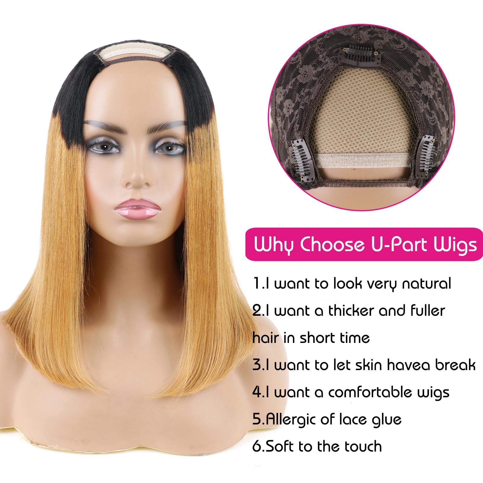 Huarisi Bob U Part Wigs Real Hair #1B/30 - Image 4