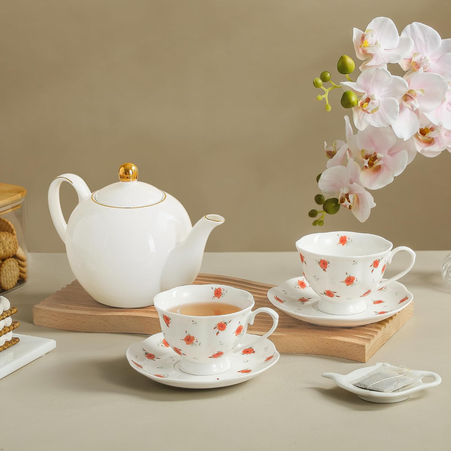 6oz Floral Porcelain Tea Cup & Saucer Set of 6 image 5