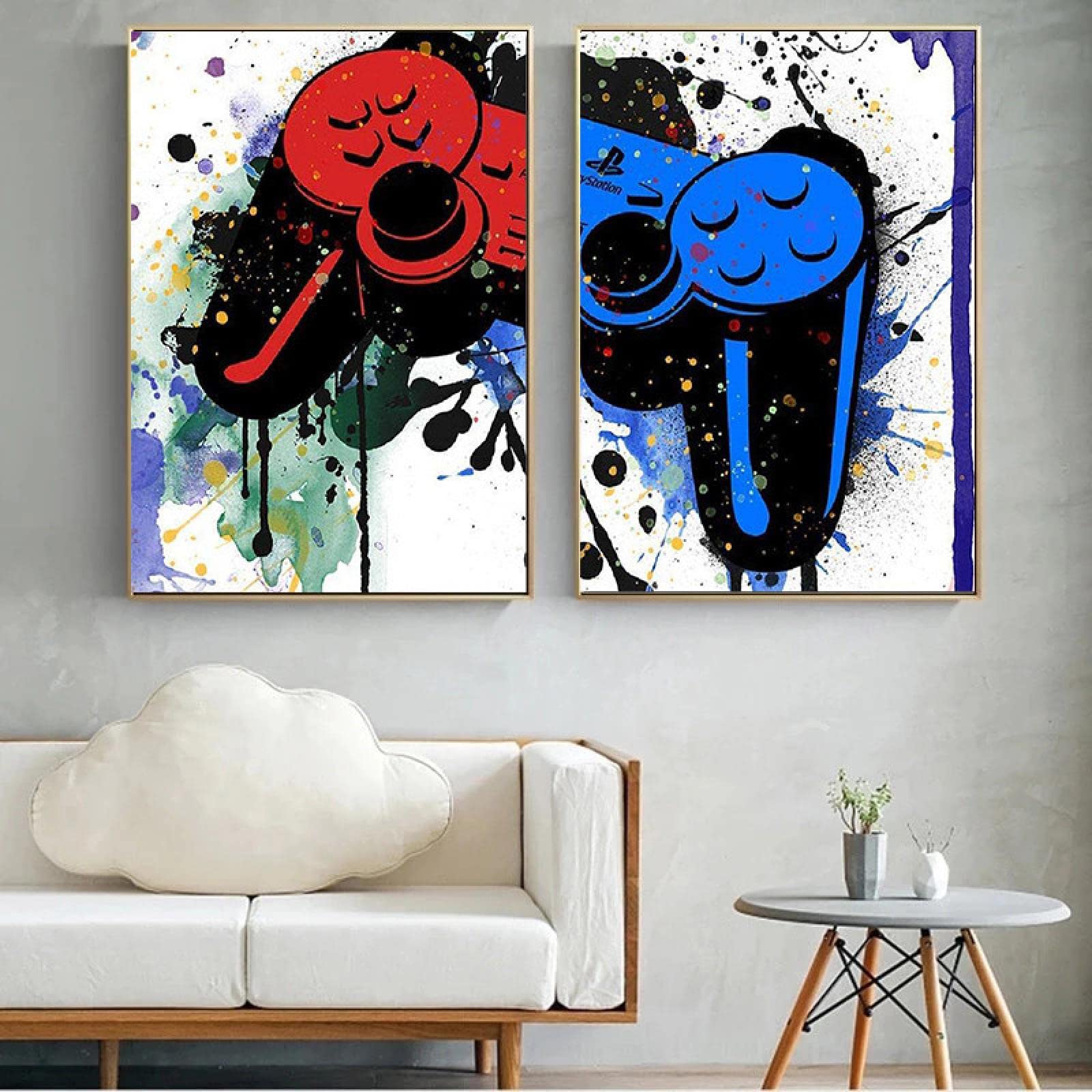 dsdsgog Graffiti Art Boys Game Posters Prints Gamepad Controladores de videojuegos Imagen Joystick Canvas Painting Kids Room Decoración de la pared 50x70cmx2 Frameless