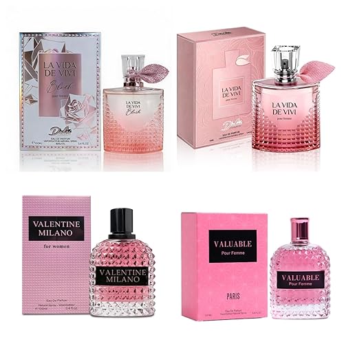 Juego de 4 perfumes para mujer  Set de regalo de fragancia floral con vainilla, dulce aroma afrutado Eau De Pafume  3.4 onzas líquidas cada uno (La
