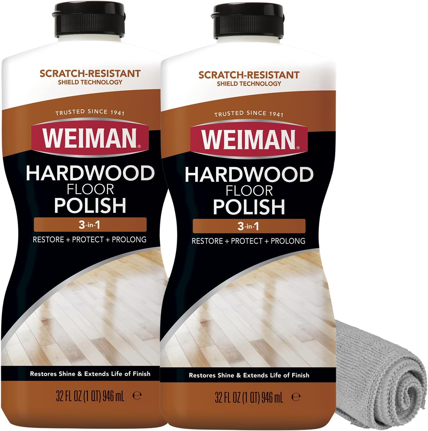 Weiman Wood Floor Polish and Restorer 32 Oz 3PC Bundle – High-Traffic Hardwood Floor, Natural Shine, Removes Scratches, Leaves Protective Layer
