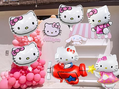 Miniatura 6 de Juego de 6 globos de fiesta de gatitos para niños, globos de cumpleaños de papel de aluminio con temática de gatito, suministros de fiesta de