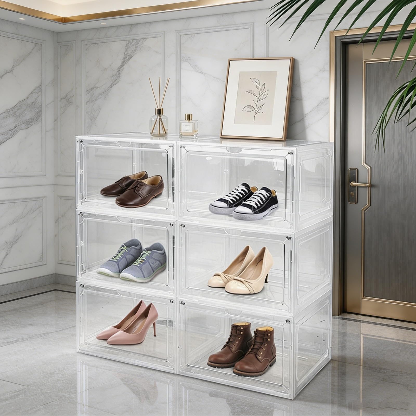 TYNGBT Stackable Clear Shoe Boxes Plastic Transparent Storage Organizer for Closet