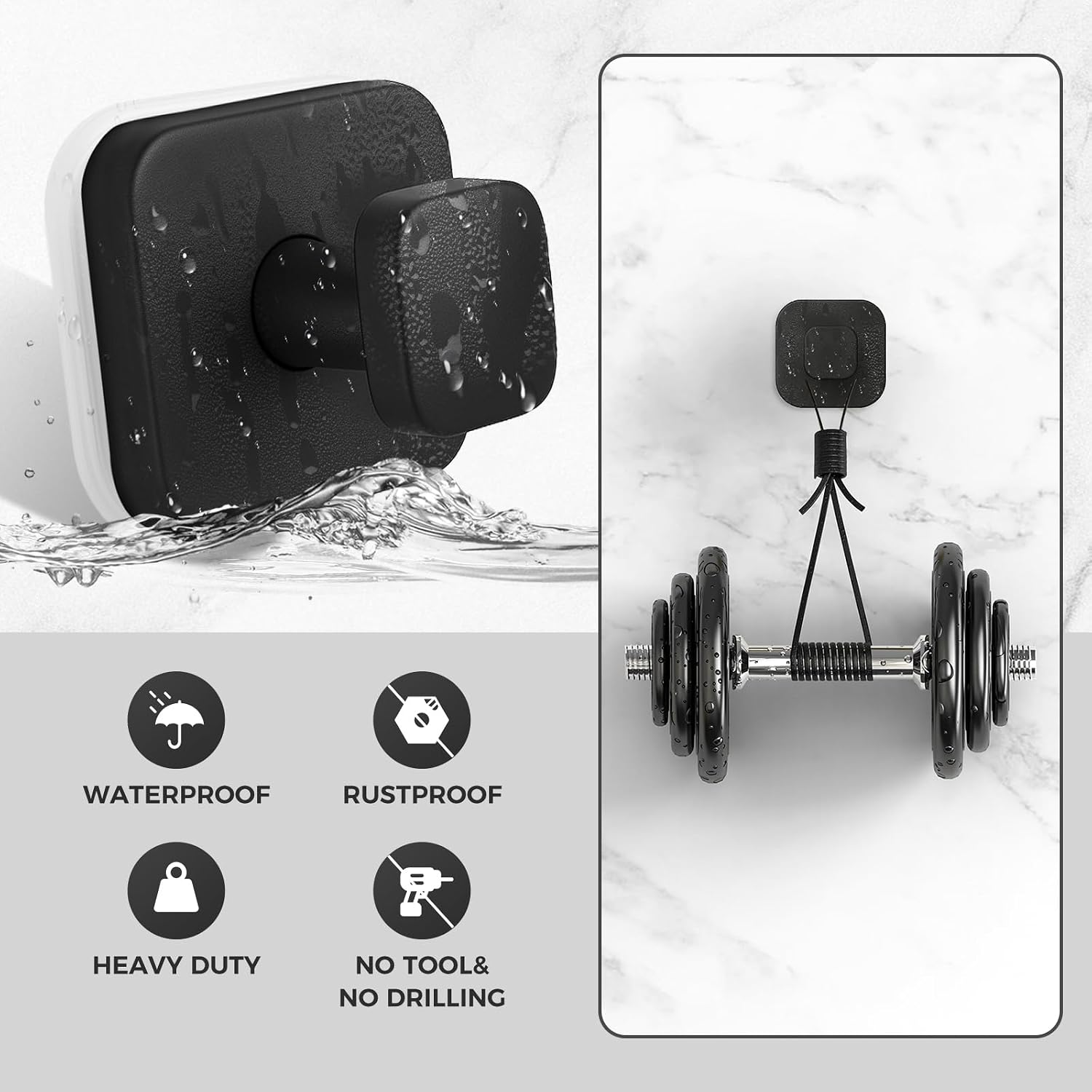 Shower Hooks for Inside Shower,Reusable Suction Cup Hooks for Glass Window,Mirror,Removable Towel Hooks for Bathroom,2 Pack(Black) image 4