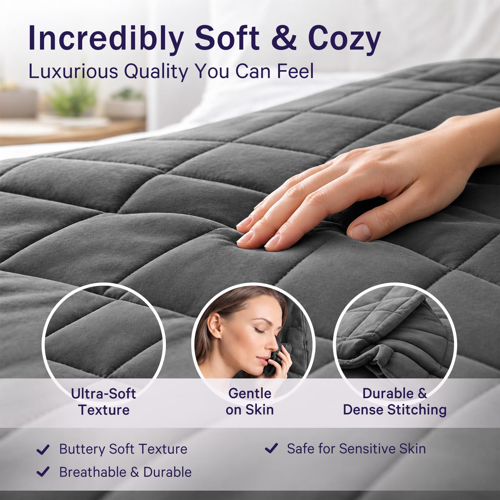 BETU Weighted Blanket 15 lbs Cooling Heavy Blanket 48"x72" Twin