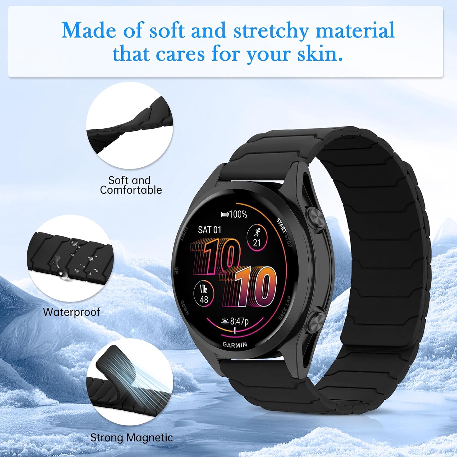 22mm Armband Kompatibel mit Garmin Venu 4/3 45mm/vivoactive 4/Venu 2, Wearable Ersatzarmband Magnetes Silikon für garmin Forerunner 265/255 /255 Music/570 47mm - 2