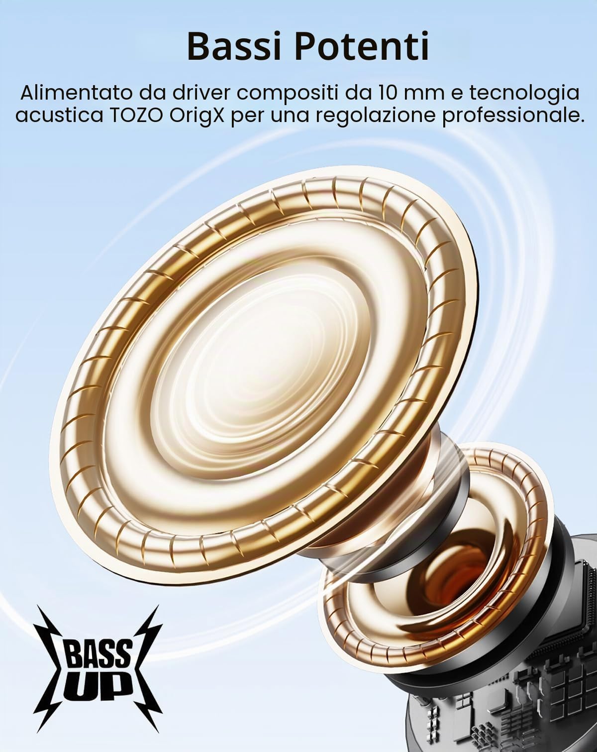 TOZO Auricolari ibridi con cancellazione attiva del rumore con touch screen intelligente, riproduzione MP3 locale, auricolari wireless ANC da 38 dB, 4 Mic ENC, bassi profondi, 38H, IPX8, auricolari