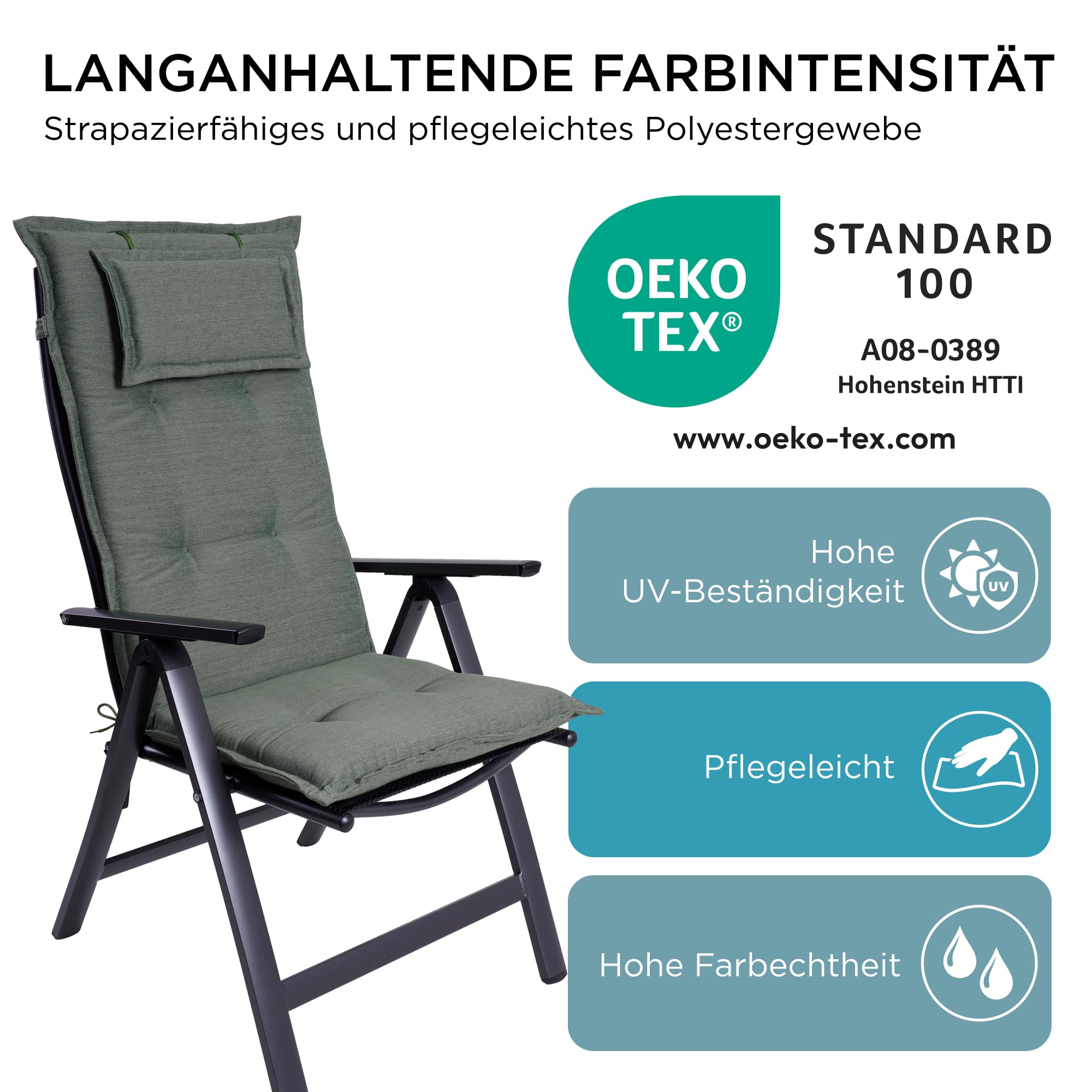 Gardisun Gartenstuhlauflage Hochlehner 2er Set – Taupe, 6,5 Cm Dick, Oeko-Tex, Mit Kordeln, Für Außenbereich Gardisun Gartenstuhlauflage Hochlehner 2er Set – Taupe, 6,5 Cm Dick, Oeko-Tex, Mit Kordeln, Für Außenbereich