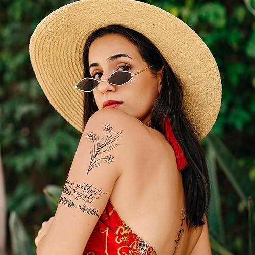 Miniatura 7 de Aresvns 56 hojas de tatuajes temporales a prueba de agua para mujeres adolescentes, tatuajes pequeños, citas inspiradoras, palabras, flores, rosas