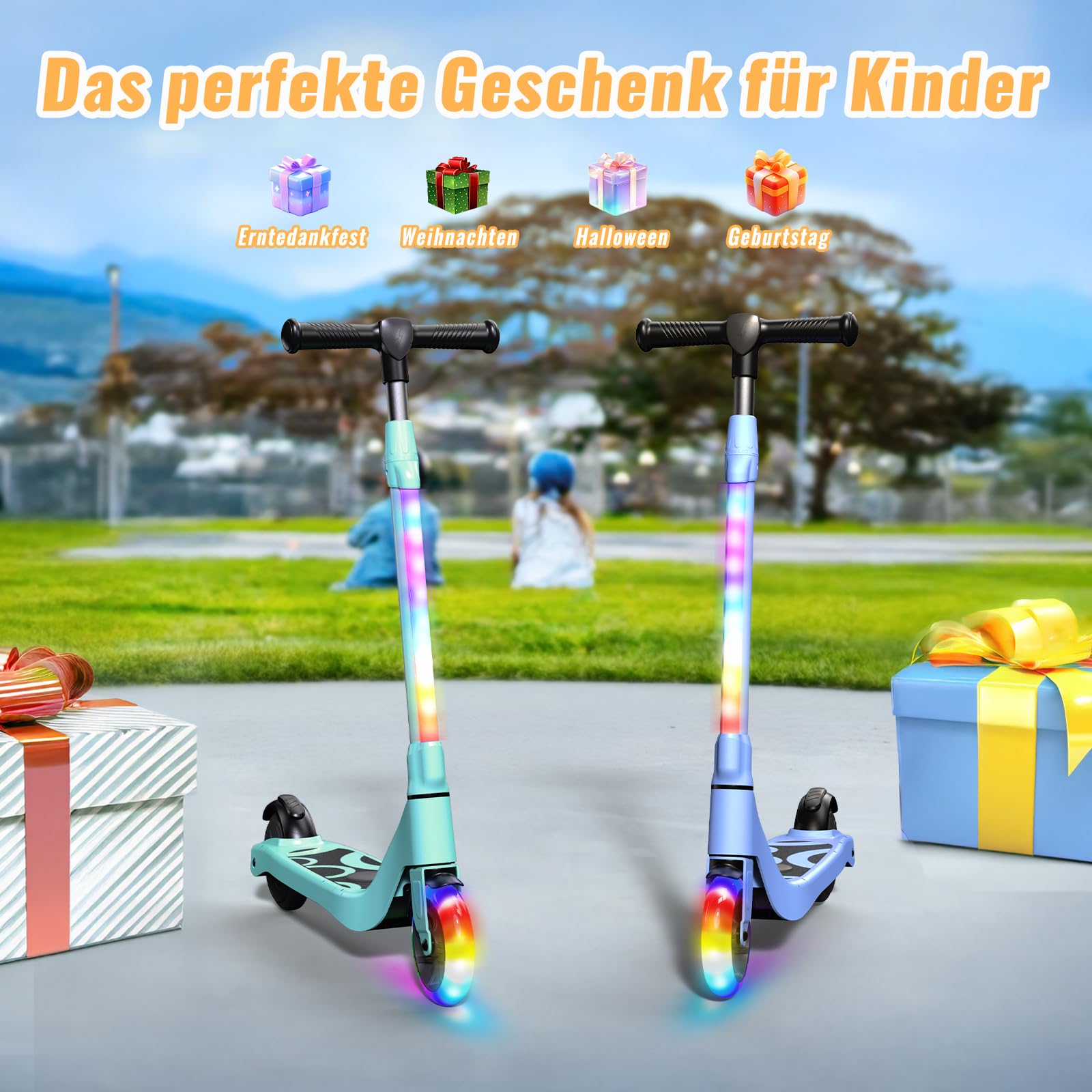 Patinete eléctrico para niños de 6 a 10 años, 5,3 Pulgadas, con Luces LED Intermitentes y 3 Alturas Ajustables, Motor 45 W, máximo 10 km/h, Carga máxima 70 kg