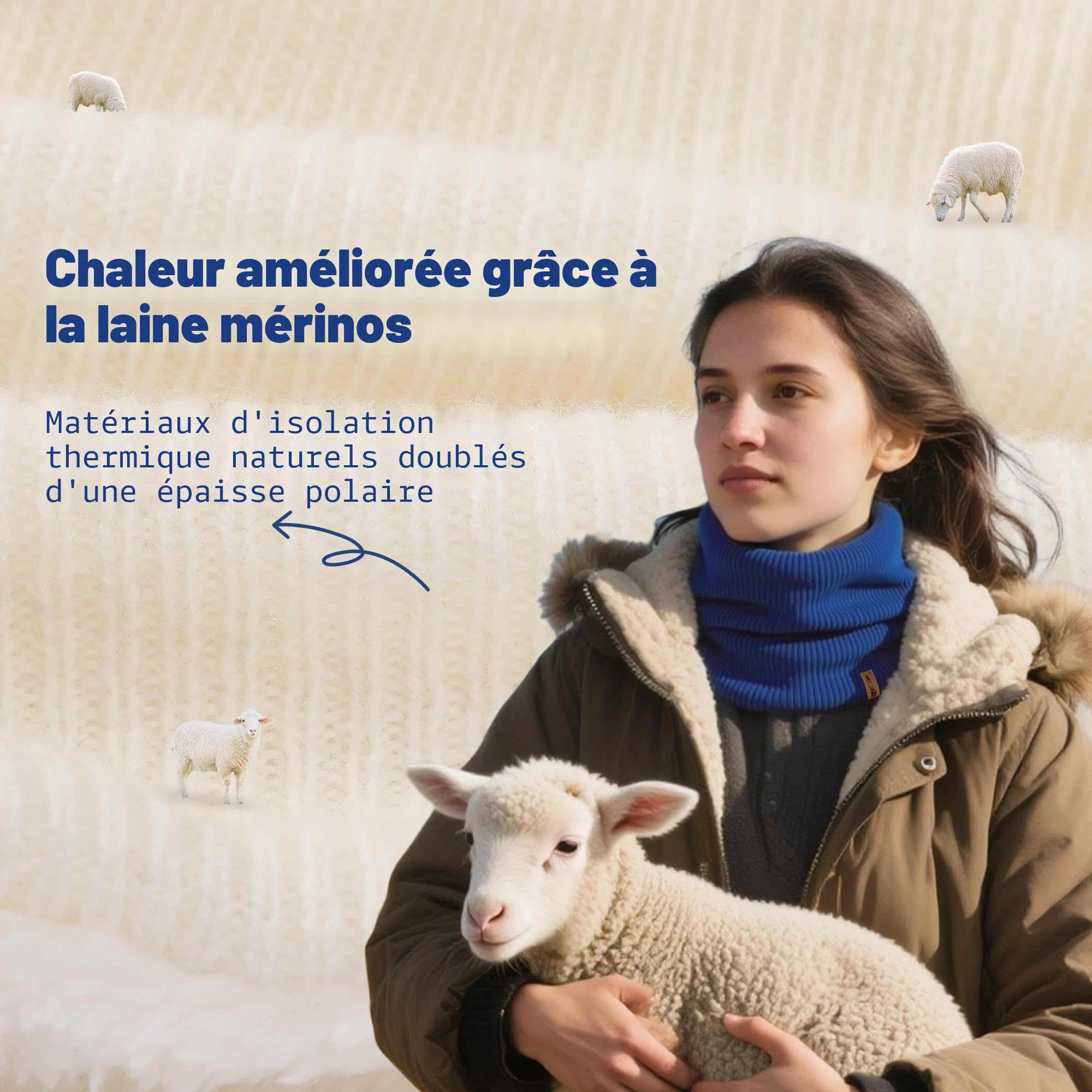 ACUSHLA Cache-cou en laine mérinos pour homme et femme – Doublure en polaire épaisse et chaude – Cache-cou – Masque de ski