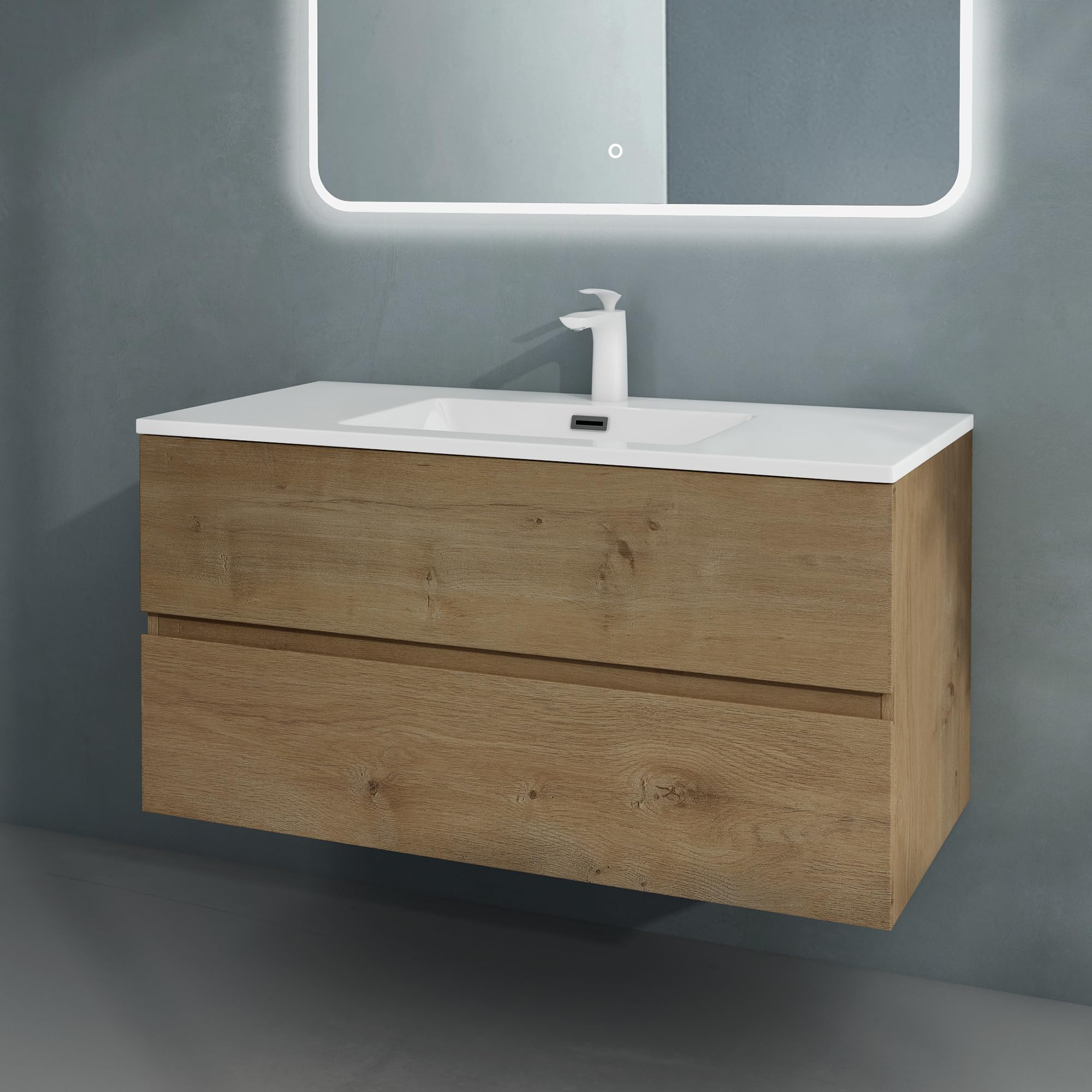 doporro Badmöbel-Set Waschbecken-Unterschrank Badezimmer Waschtisch mit Unterschrank BTH: 80x48x50 cm in Kerneiche inkl. Mineralguss-Waschbecken Aqualis