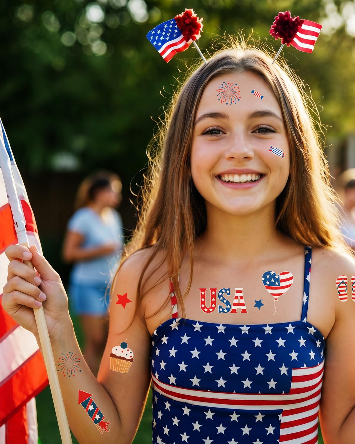 4th of July Temporary Tattoos for Kids, 108 Cute Patriotic Designs, USA Independence Day Party Favors, Parade, BBQ and Family Celebration
