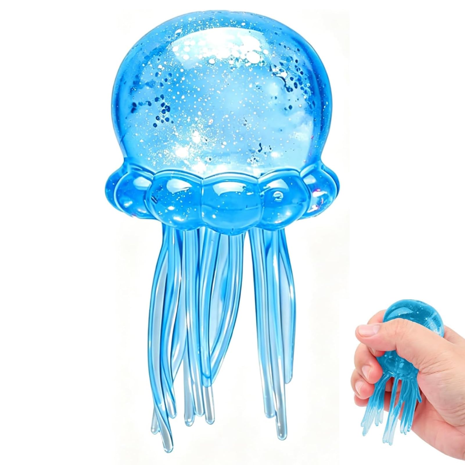 Glitter Jellyfish Squishy Toy - Sugar Jellyfishes Adults Stress Ball Ice Squeeze Cube Balls Sensory Squeeze Stress Ball Portable Anxiety Relief Squeeze Ball for Office School Travel Party