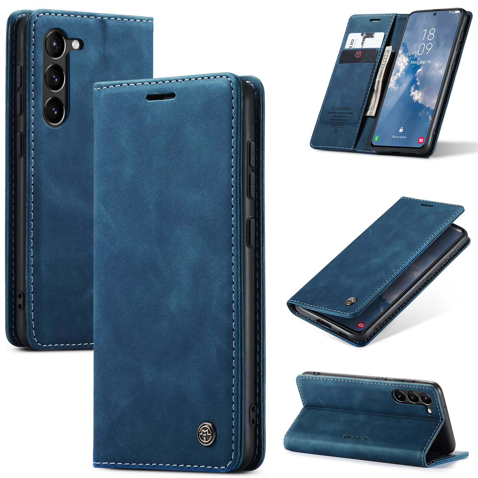 Azororo Cover per Samsung Galaxy S23 5G, Premium PU Pelle Custodia, Magnetica Carta Fessura Portafoglio Case, Flip Cavalletto Custodia per Samsung Galaxy S23 - Blu