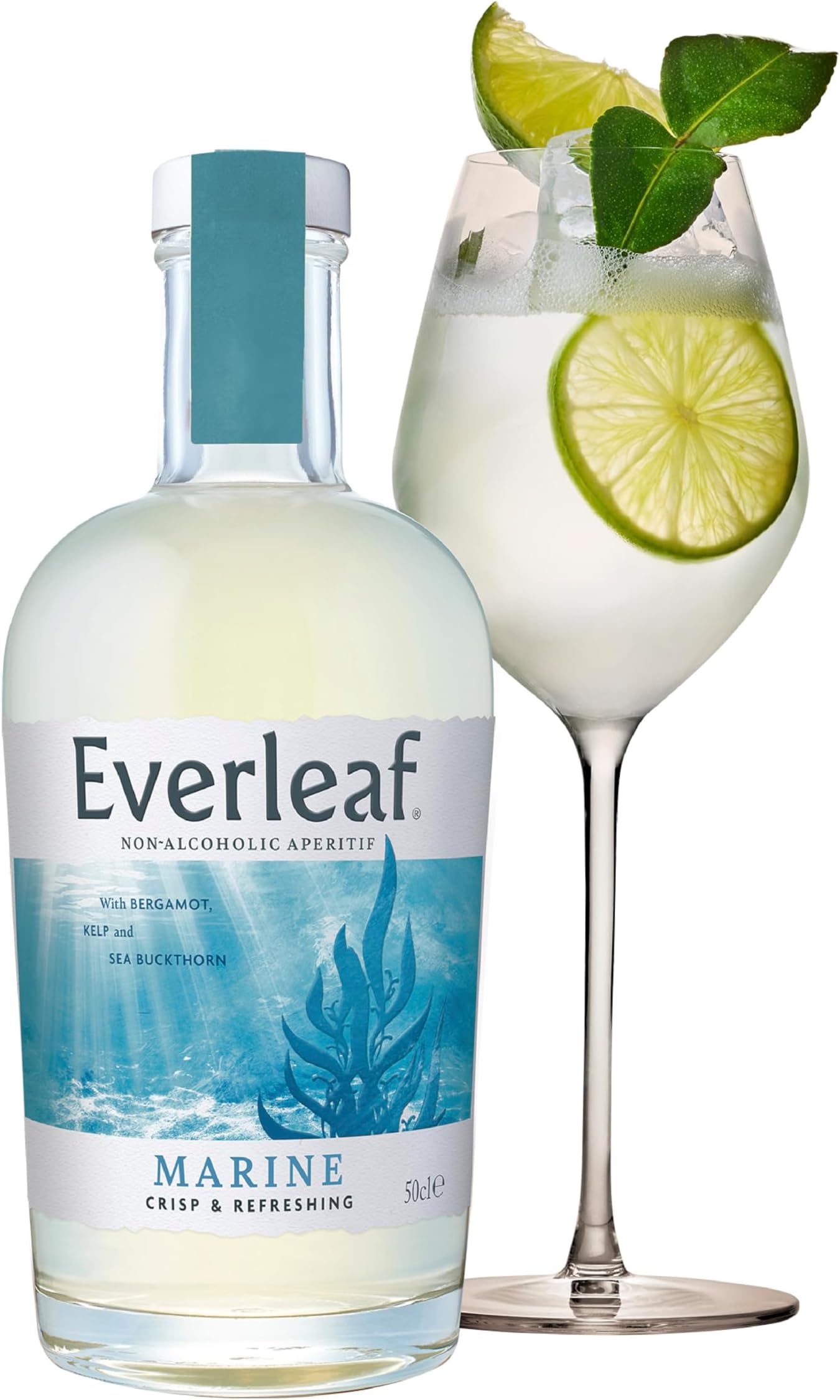 Everleaf Marine - Non-Alcoholic Aperitif (50cl) | Spirit Alternative | Prepare Easy Alcohol-Free Cocktails & Spritzes for Everyday Enjoyment | Made from Bergamot, Sea Buckthorn & Kelp | Drinks Gift