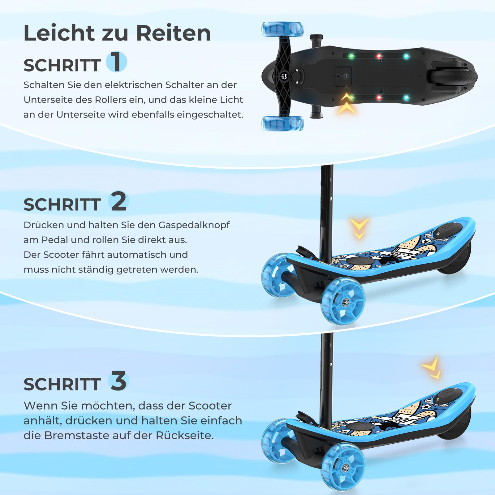 iScooter E Scooter Kinder von 3-8 Jahren,2 in 1 E Roller für Kinder mit 12V 5Ah Batterie und Farblichtereffekt, Elektro Roller mit 5 Zoll Rädern, KinderRoller mit Reichweite bis 10 km,Max 50 kg