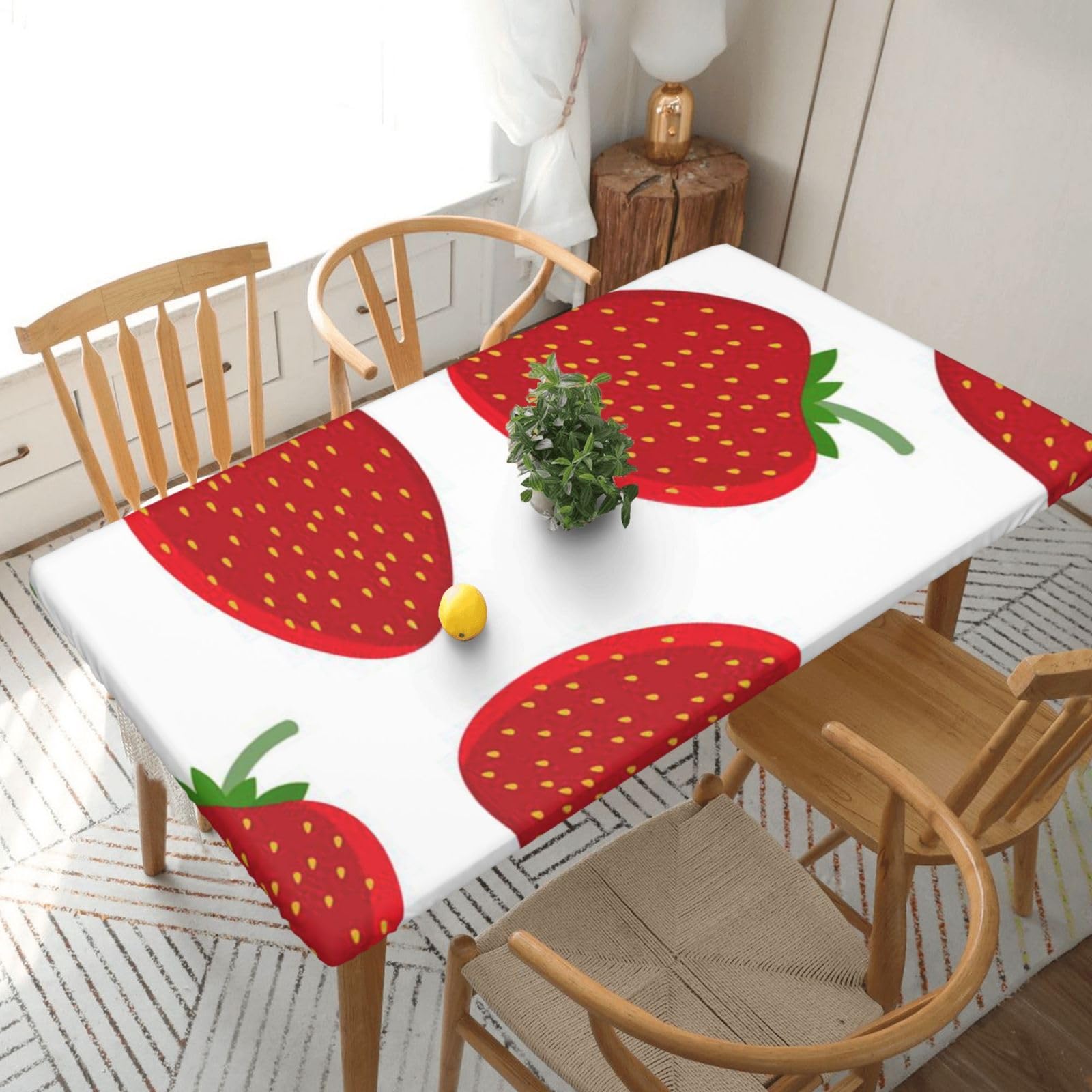 BNVSADC Strawberry Printed 5FT Tablecloth Polyester Kitchen Water Resistant Table Cloth Dining Table Decoration Table Covers, 152x76 CM