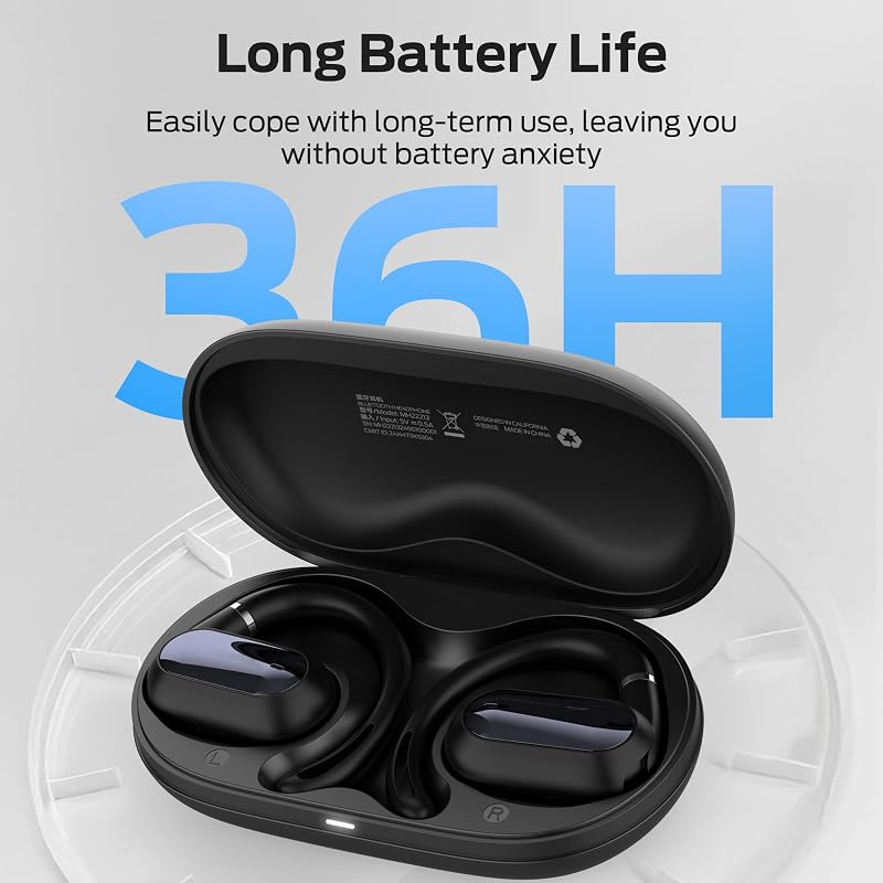 Oraolo Open Ear AC322 Wireless Earbuds, Bluetooth 5.4 Headphone, 36H Playtime, IPX5 Waterproof, Open-Ear Design with Adjustable Ear Hooks, Secure Fit for Running & Workout, Clear Calls White image 5